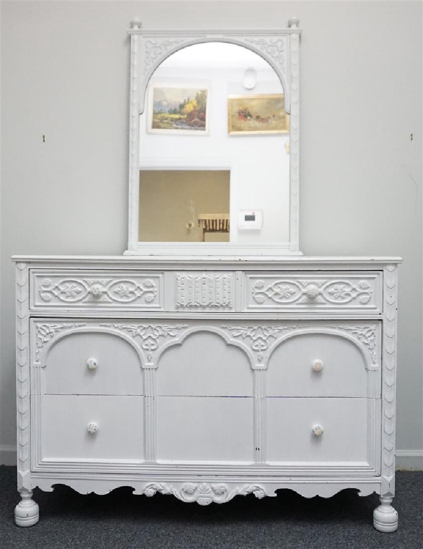 19th c. GOTHIC PAINTED 3 DRAWER CHEST W MIRROR (1 of 7)