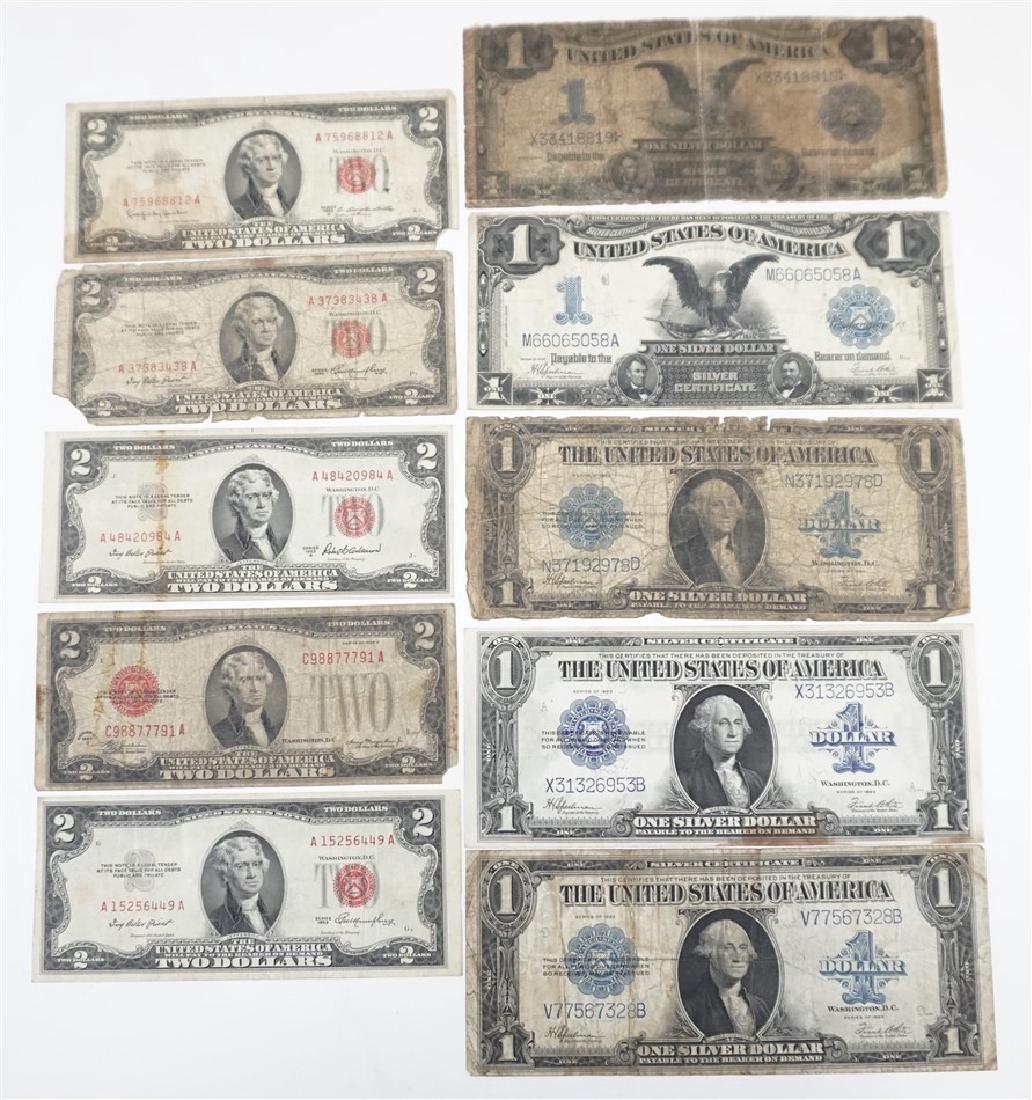 PAPER MONEY- 5 $2 BILLS; 5- $1 SILVER CERTIFICATES (1 of 7)
