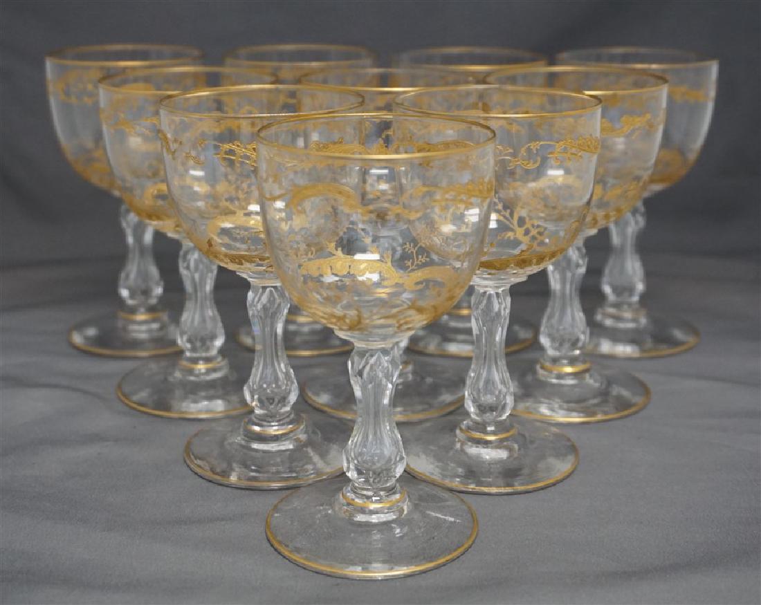 10 ST. LOUIS CRYSTAL MICADO GOLD ETCHED CLARET GLASSES (1 of 9)