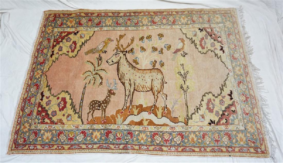 HAND KNOTTED PERSIAN RUG DEER BIRD TREE (1 of 10)