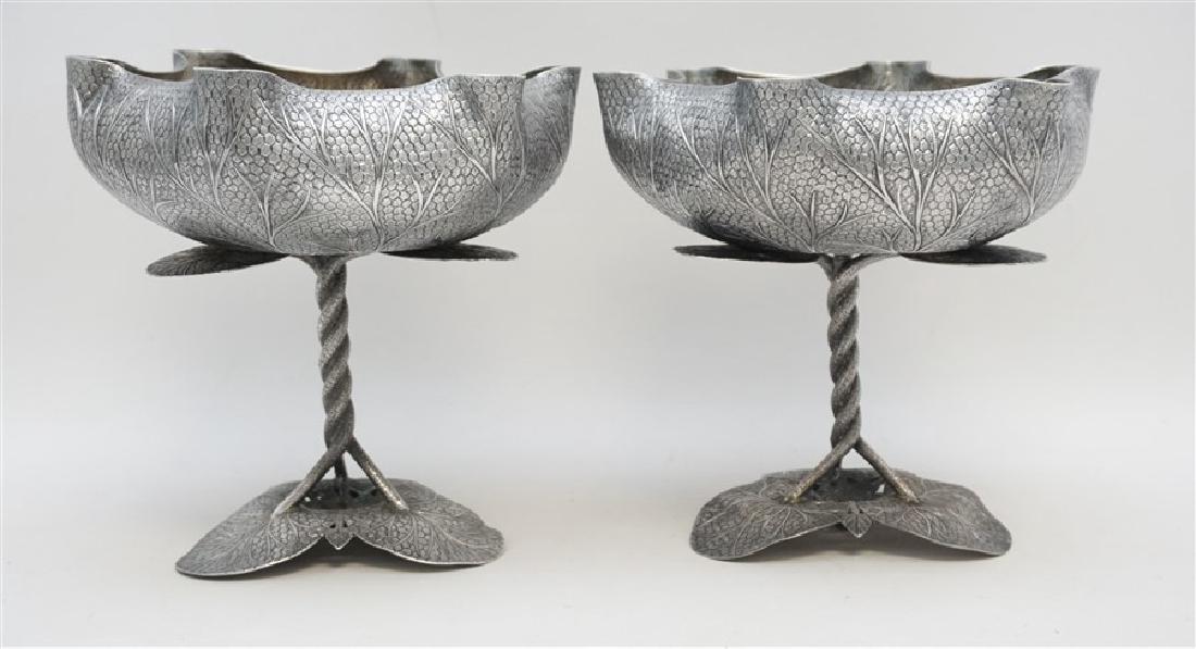 PAIR 19th c AMERICAN AESTHETIC LILY PAD COMPOTES SILVER (1 of 8)