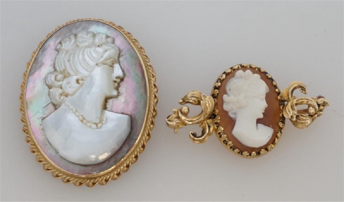 2 14k GOLD CARVED SHELL & MOP CAMEO BROOCH (1 of 5)