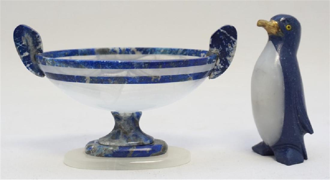 2 Pc BLUE STONE PENGUIN & FOOTED STONE COMPOTE (1 of 6)