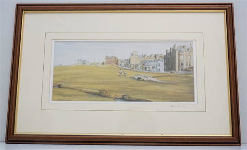 RICHARD CHORLEY ST ANDREWS GOLF COURSE: Richard Chorley Print St, Andrews Golf Course. Framed and matted 18:x12"x1". Weight 2 pds. Richard was born in Hitchin – Hertfordshire - England in 1958. His interest in painting started at a very e