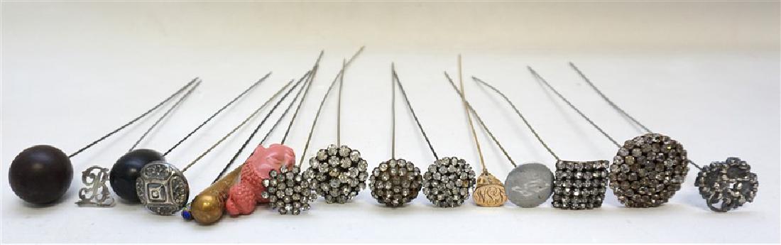 15 ANTIQUE ORNATE HAT PINS - STERLING - RHINESTONE + (1 of 9)