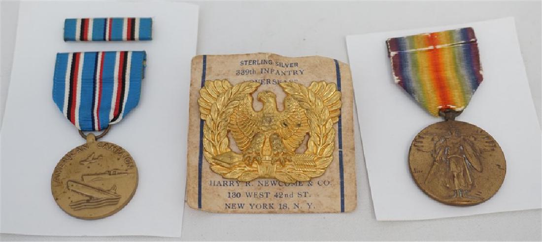 3 PC WWI & WWII BRONZE MEDALS & STERLING SILVER (1 of 6)