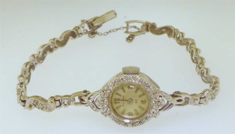 14KT WHITE GOLD BULOVA DIAMOND WATCH (1 of 6)