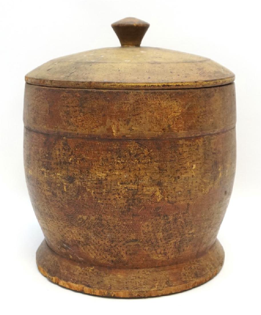 AMERICAN LARGE PAINT DECORATED TREEN CANISTER (1 of 11)