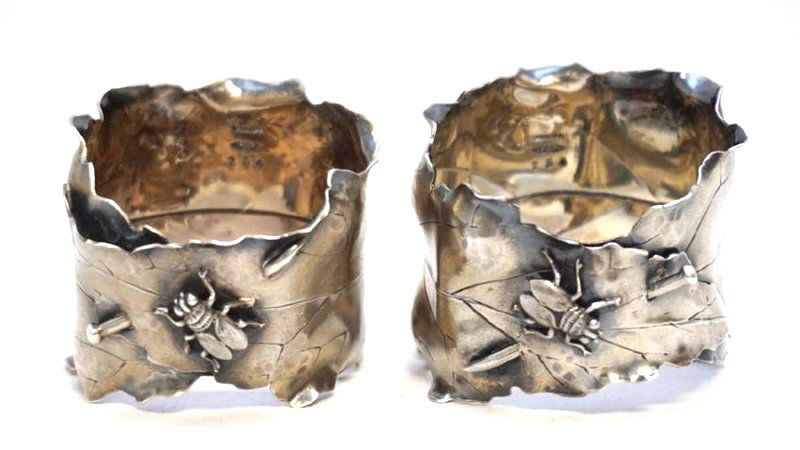 PAIR OF JAPANESQUE STERLING NAPKIN RINGS (1 of 9)