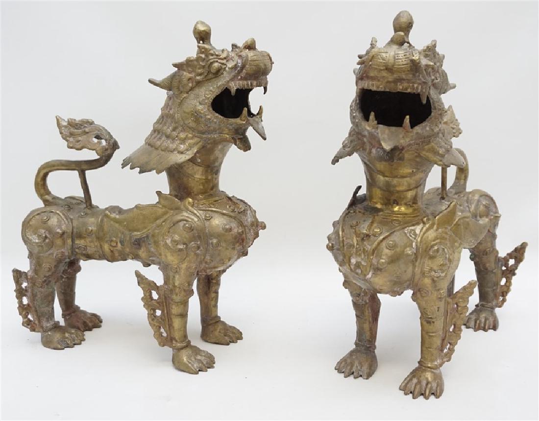 PAIR OF ANTIQUE BRONZE YALI - TEMPLE LIONS (1 of 11)