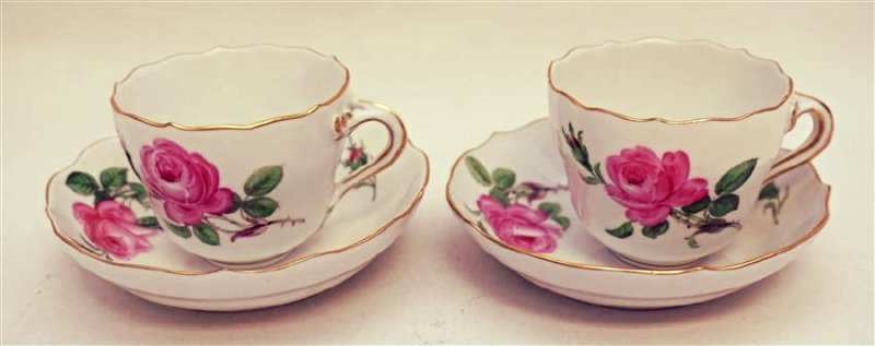 PAIR MEISSEN PINK ROSE DEMITASSE SETS (1 of 6)