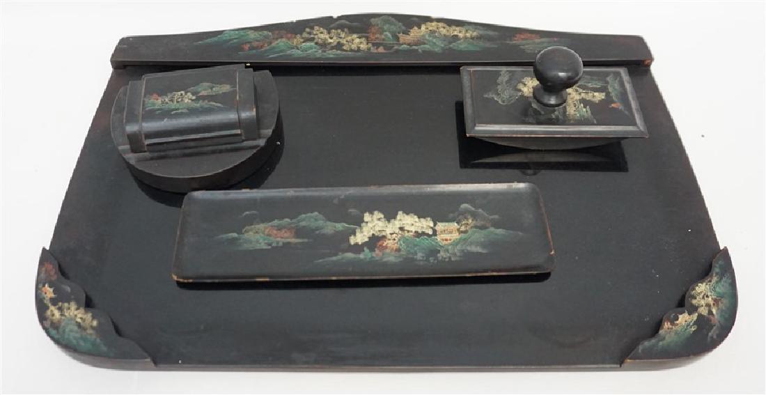 4 PC JAPANESE BLACK LACQUER DESK SET (1 of 7)