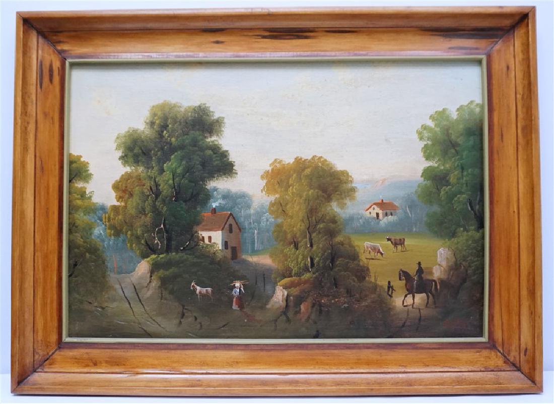 ANTIQUE AMERICAN PRIMITIVE OIL LANDSCAPE (1 of 9)