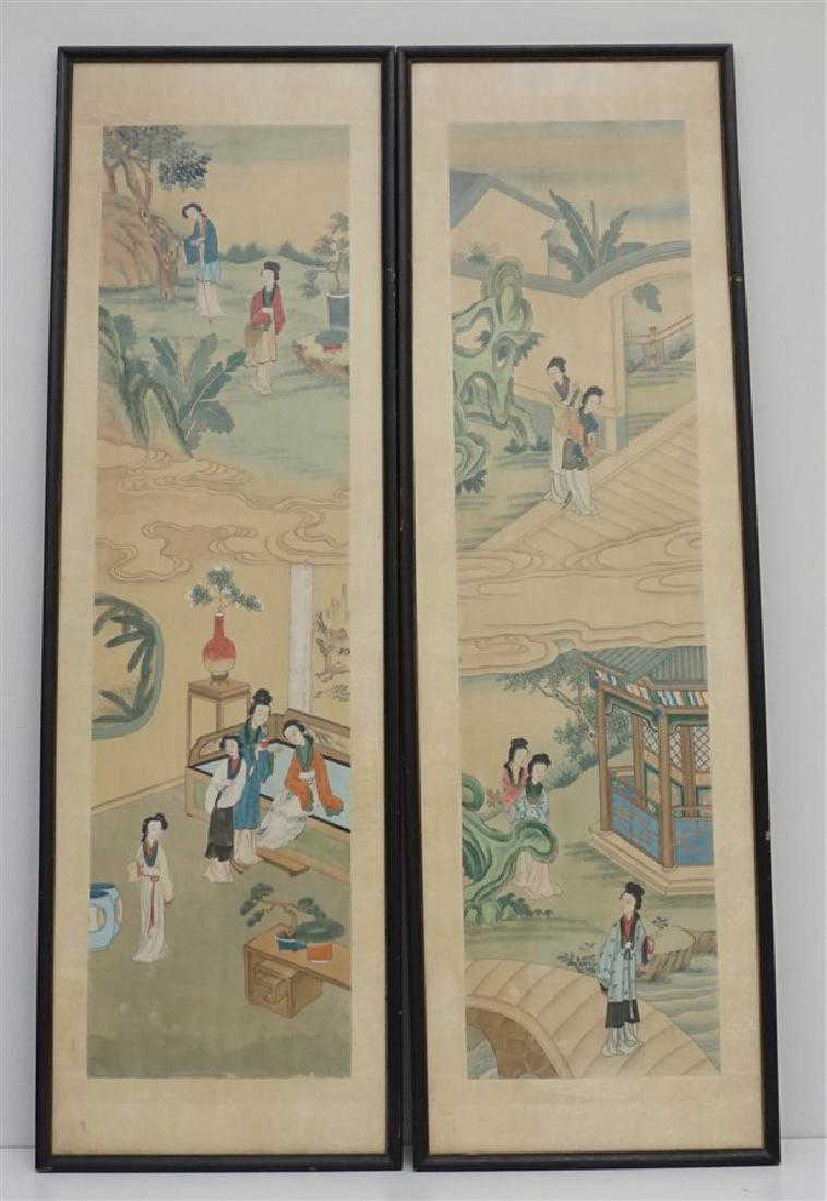 PAIR QING DYNASTY CHINESE MAIDEN SCROLL PAINTINGS