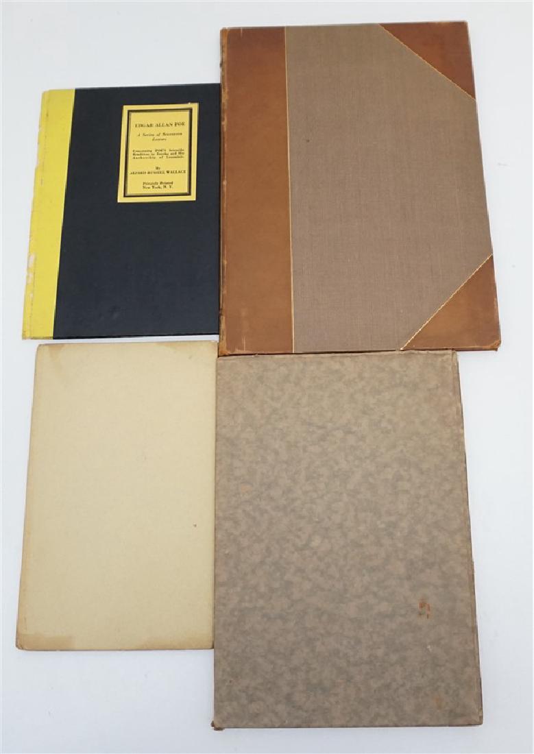 4 RARE BOOKS POE - WHITMAN -POEMS: 1- Edgar Allan Poe, A series of seventeen letters concerning Poe's scientific erudition in Eureka and his authorship of Leonainie by Russell Wallace, New York: Privately Printed, very good. 18pp., bla