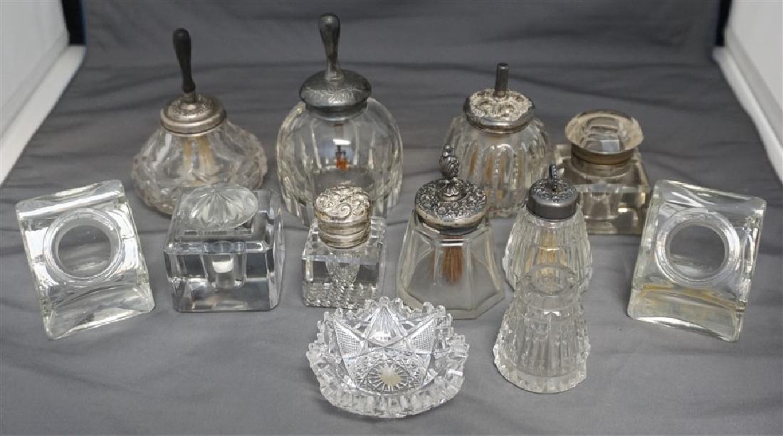 12 pc ANTIQUE CUT GLASS GLUE POTS & INKWELLS