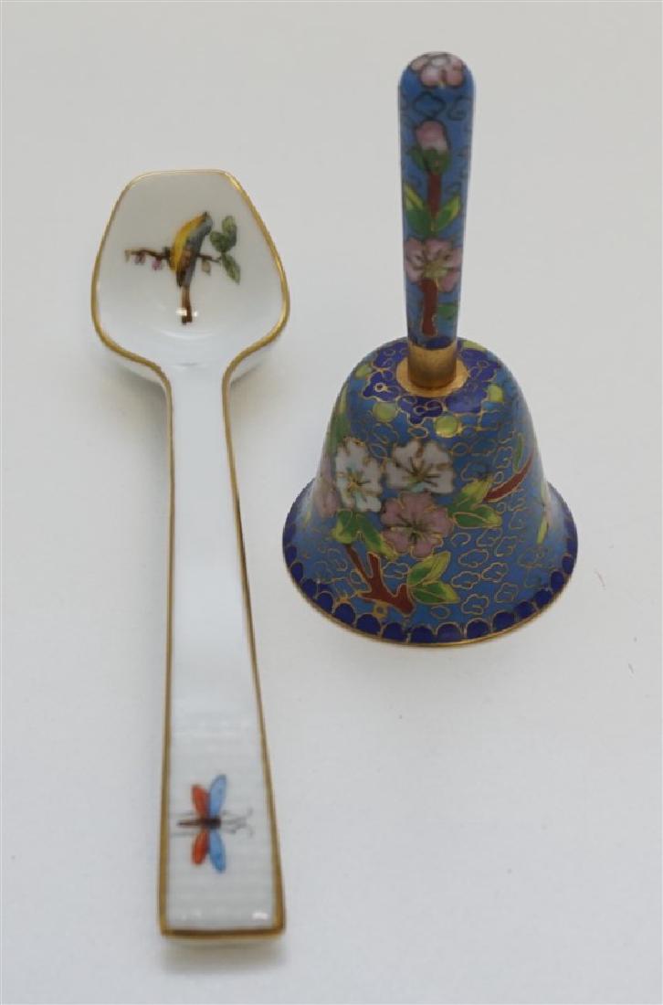 2 PC HEREND LADLE & MINIATURE CLOISONNE BELL (1 of 8)