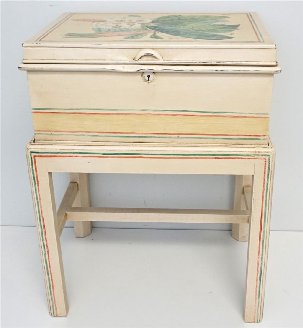 HAND PAINTED METAL CHEST ON STAND (1 of 7)