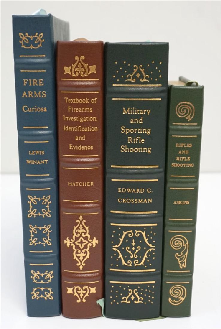 4 RARE GUN BOOKS - LEATHER BOUND PALLADIUM PRESS: All are privately published by the Palladium Press for the members of the Firearms Classics Library. All are in excellent, like new condition. Text tight and clean; no markings from previous owners; f