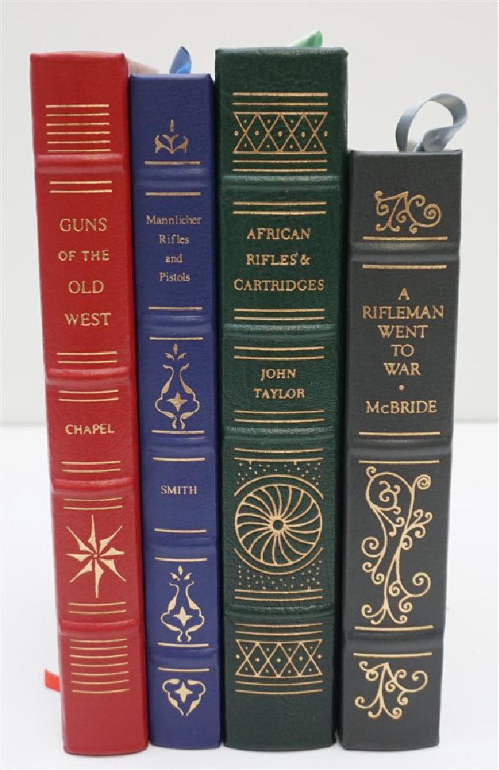 4 RARE GUN BOOKS - LEATHER BOUND PALLADIUM PRESS: All are privately published by Odysseus Editions or the Palladium Press for the members of the Firearms Classics Library. All are in excellent, like new condition. Text tight and clean; no markings fr