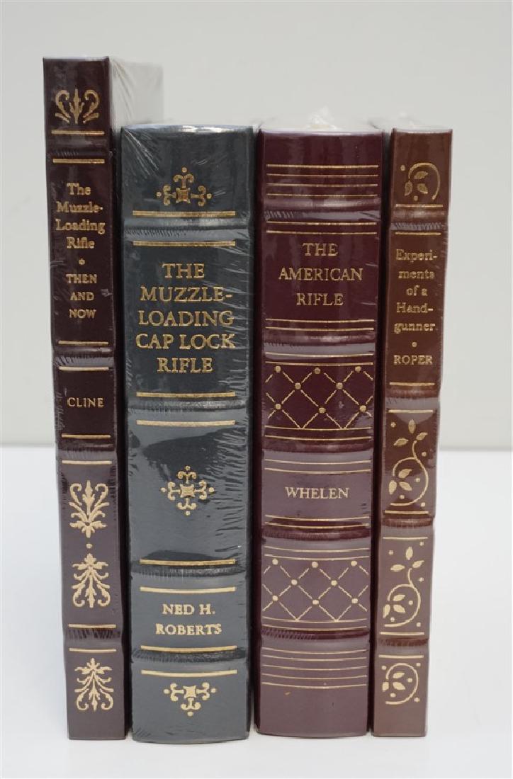 4 RARE GUN BOOKS - LEATHER BOUND PALLADIUM PRESS: All are privately published by the Palladium Press for the members of the Firearms Classics Library. All are in excellent mint condition with the original wrap on, never opened. Text tight and clean;