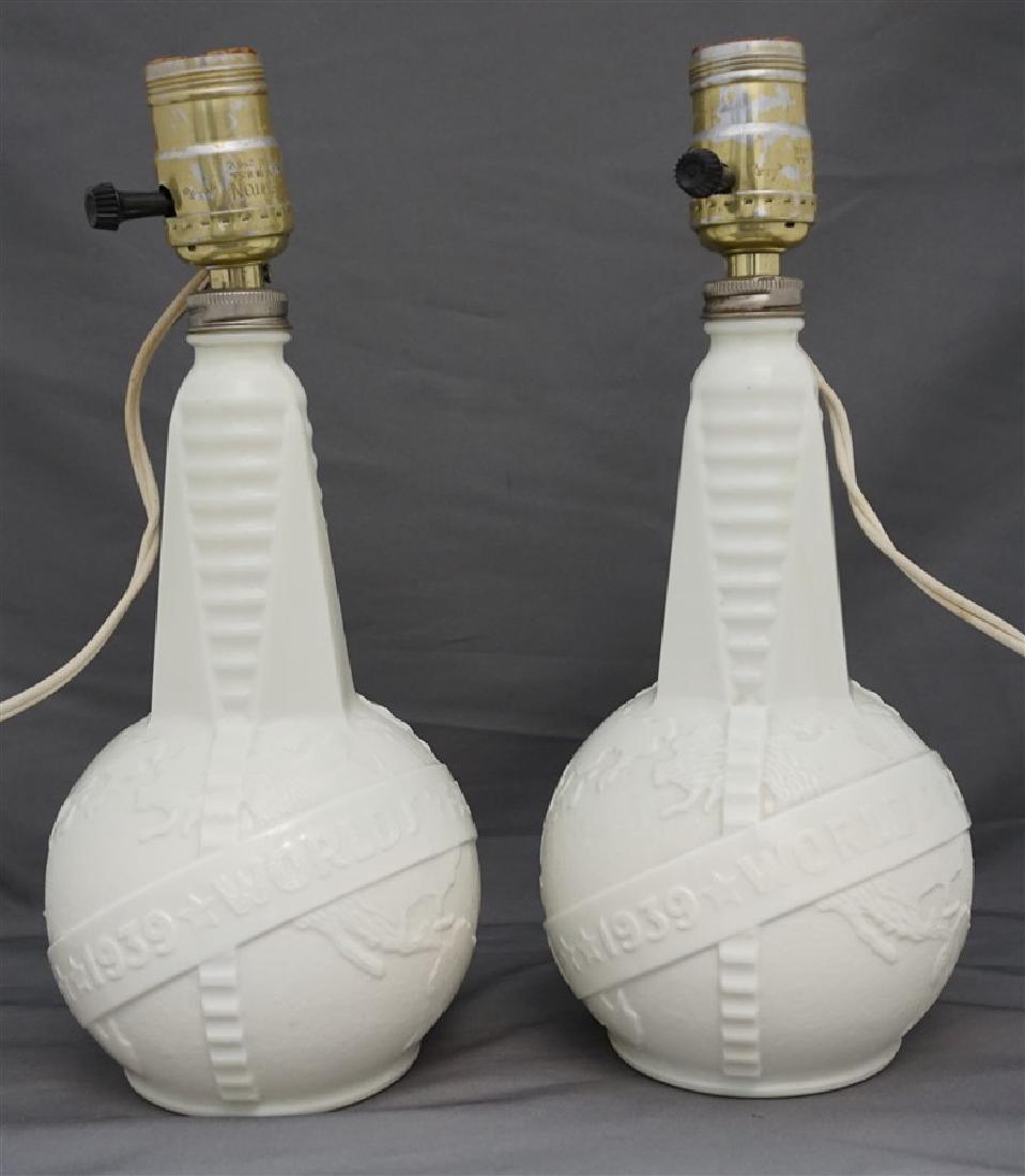 PAIR 1939 WORLDS FAIR URANIUM CUSTARD GLASS LAMPS (1 of 7)