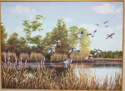 ORIGINAL JIM BOOTH WINGS OF AUTUMN: Original Jim Booth "Wings of Autumn" Low Country SC Oil on Canvas. His original Oils have become very hard to find, as Jim Booth no longer sells his originals. Accompanied with a copy of the