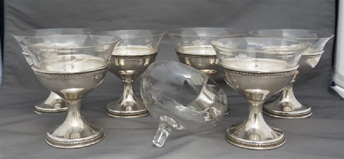 6 STERLING SILVER SHERBETS & ETCHED INSERTS (1 of 8)