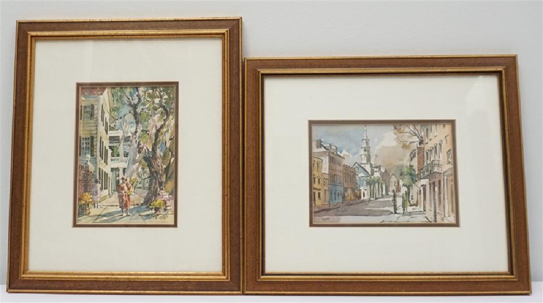 2 VIRGINIA FOUCHE BOLTON PRINTS: Two Virginia Fouche Bolton South Carolina (1929-2004) Charleston Prints. Broad Street, St. Michaels and St Michael's Alley. Both Professionally framed and double matted. Each measures in the frame 11.