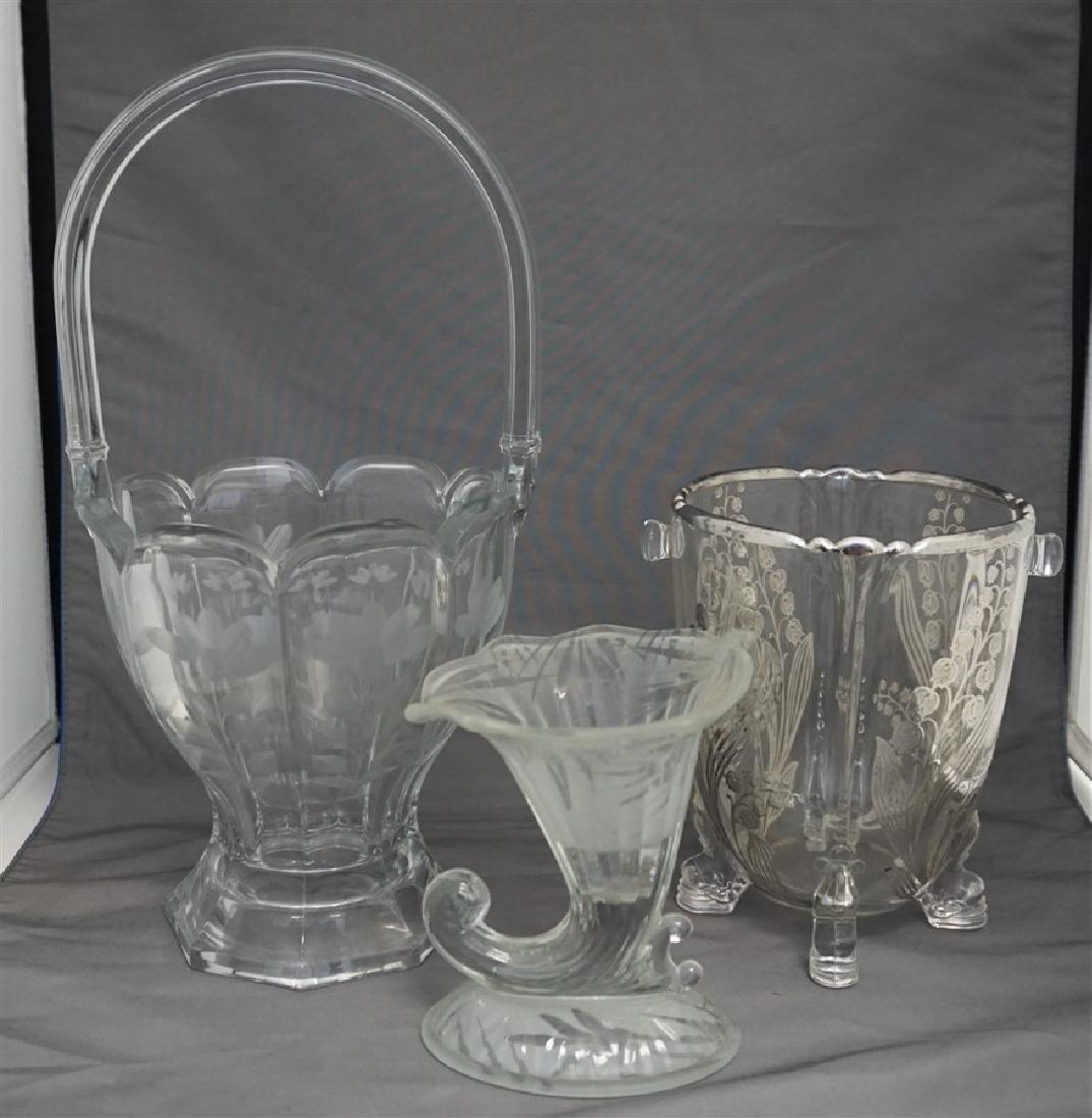 3 VINTAGE HEISEY SILVER OVERLAY ICE - BASKET + (1 of 9)