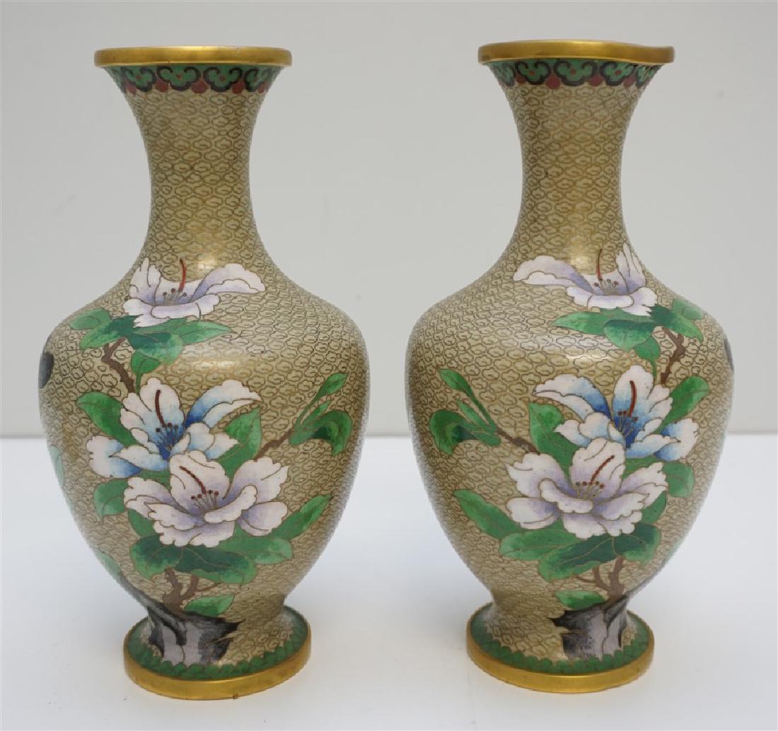 PAIR 1920s CLOISONNE VASES PEONIES (1 of 9)