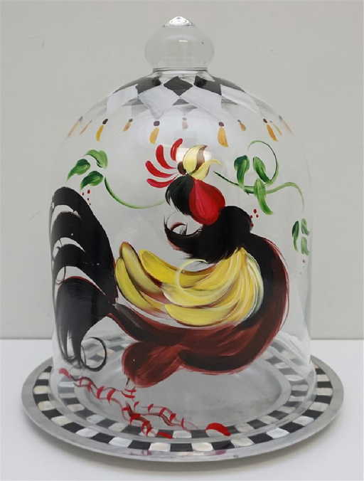 hand painted rooster cake dome