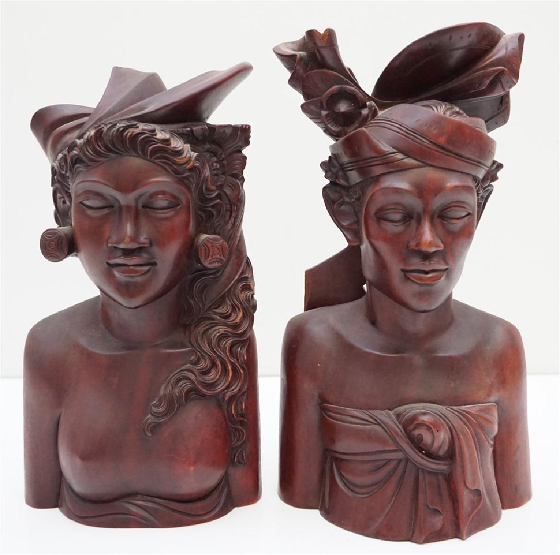 PAIR CARVED WOOD BUSTS BALI (1 of 7)