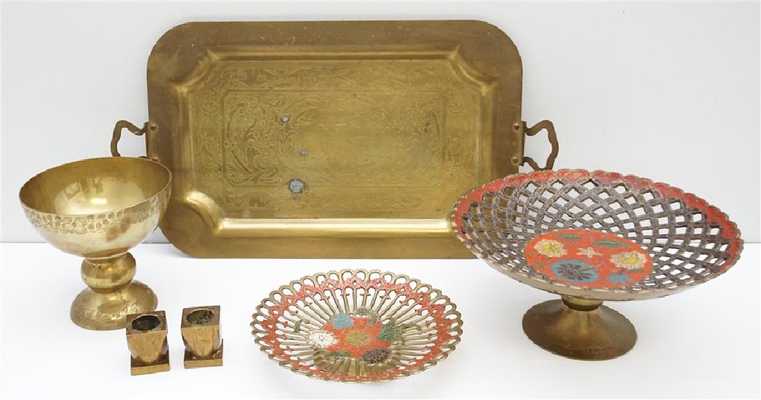 6 pc BRASS GROUP - TRAY - COMPOTE + (1 of 7)