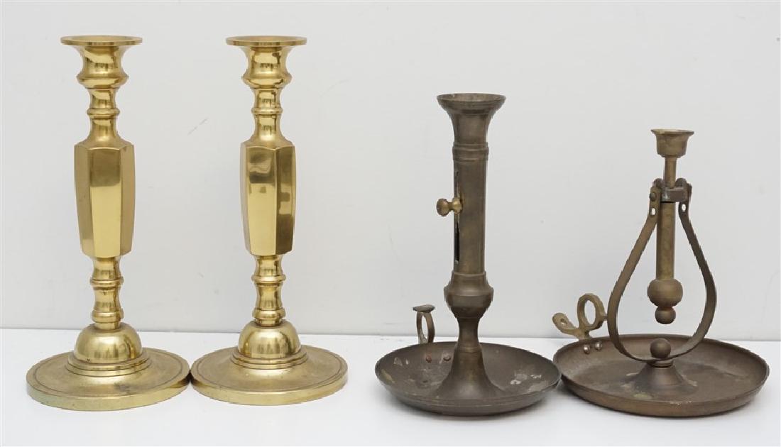 4 PC ANTIQUE & VINTAGE BRASS CANDLESTICKS (1 of 3)
