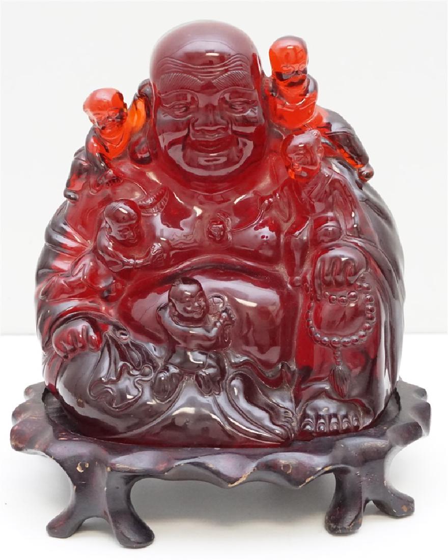 LARGE AMBER RUBY LAUGHING BUDDHA (1 of 8)