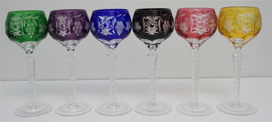 6 AJKA CUT TO CLEAR WINE HOCKS: 8 Ajka Crystal Multi Color Cut to Clear "Marsala" Wine Hocks. Each is 8 1/4" tall. The founder of the Ajka Crystal Factory, Bernard Neumann, built the factory in 1878 in Ajka where it still stands tod