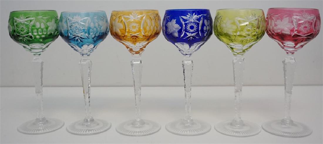 6 AJKA CUT TO CLEAR WINE HOCKS: 8 Ajka Crystal Multi Color Cut to Clear "Marsala" Wine Hocks. Each is 8 1/4" tall. The founder of the Ajka Crystal Factory, Bernard Neumann, built the factory in 1878 in Ajka where it still stands tod