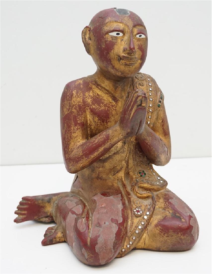19TH C. CARVED PRAYING MONK BURMA (1 of 10)