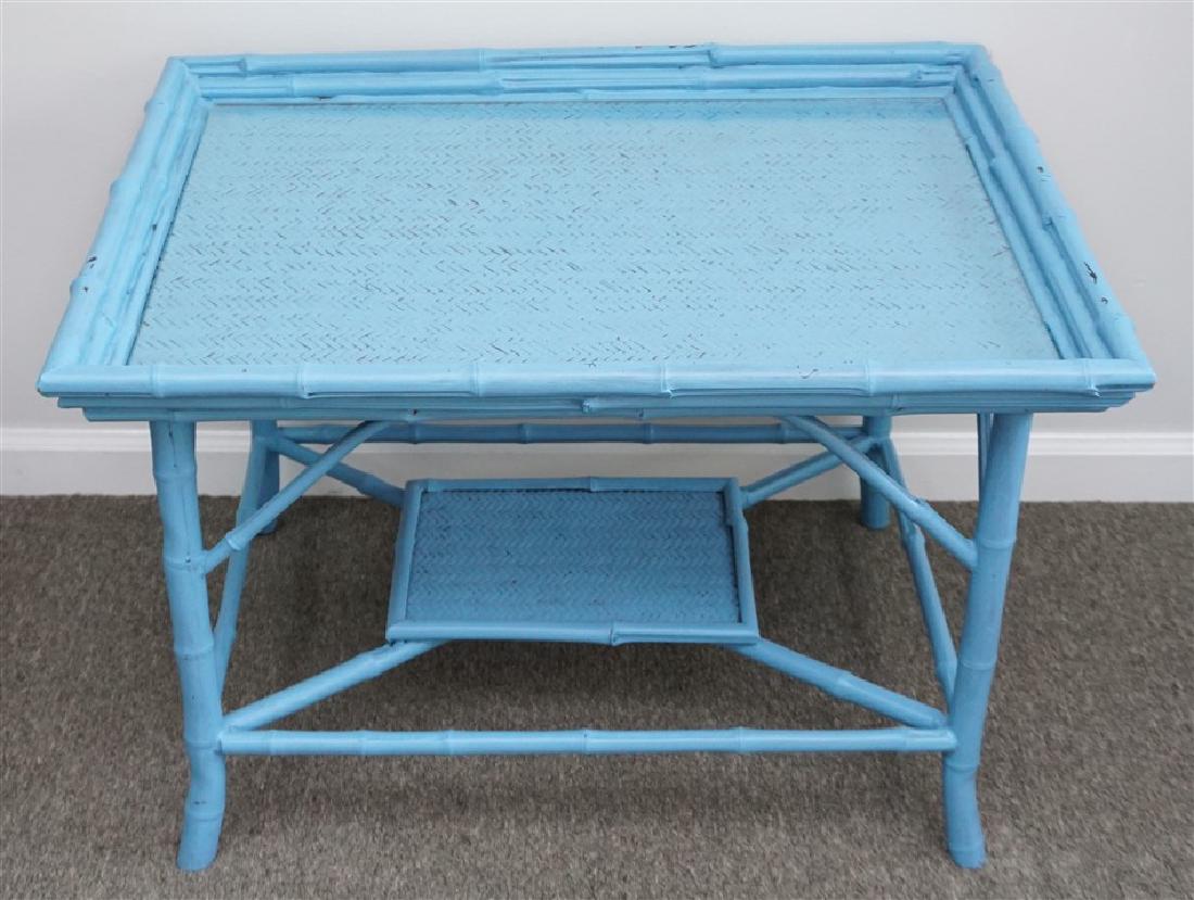 VINTAGE BAMBOO OCCASIONAL TABLE - BLUE (1 of 7)