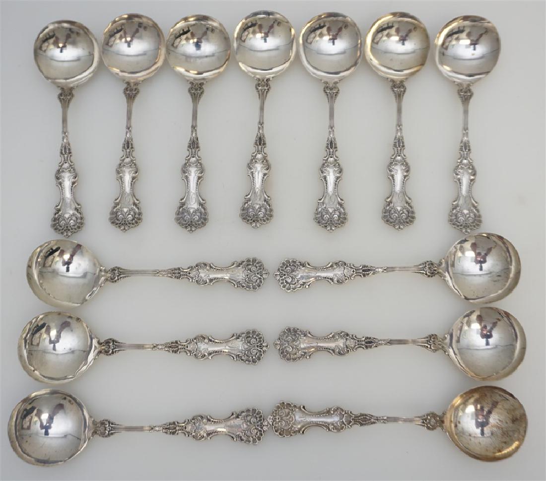 13 STERLING POMPADOUR SOUP SPOONS (1 of 6)