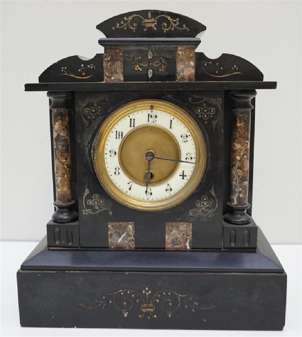 VICTORIAN BLACK SLATE MANTLE CLOCK (1 of 8)