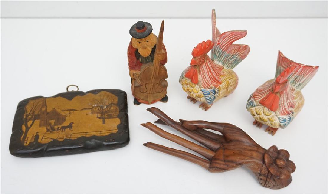 5 pc CARVED WOOD ROOSTERS + MORE (1 of 6)