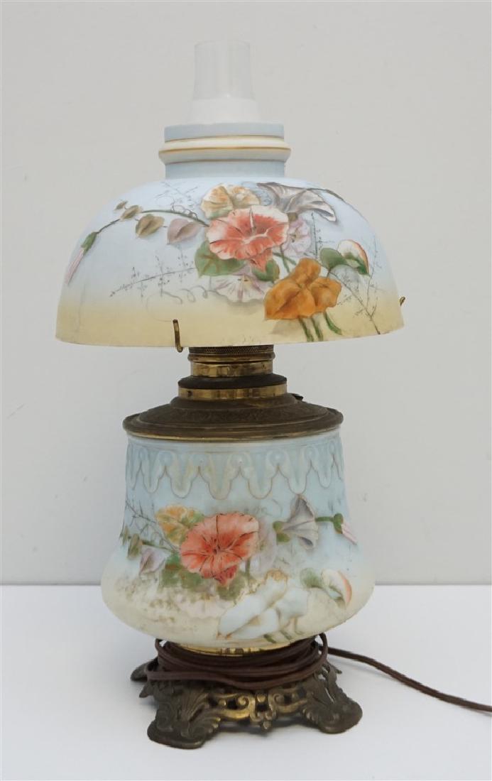 HAND PAINTED MORNING GLORY PARLOR LAMP (1 of 8)