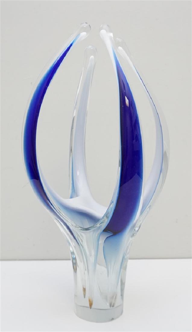 MID CENTURY FLYGSFORS ART GLASS VASE: Mid Century Modern Flygsfors art glass sculpture vase, Coquille series, signed by Paul Kedelv on the underside and dated "62". Fabulous piece of mid century modern swedish art glass measuring 9"x9"x17