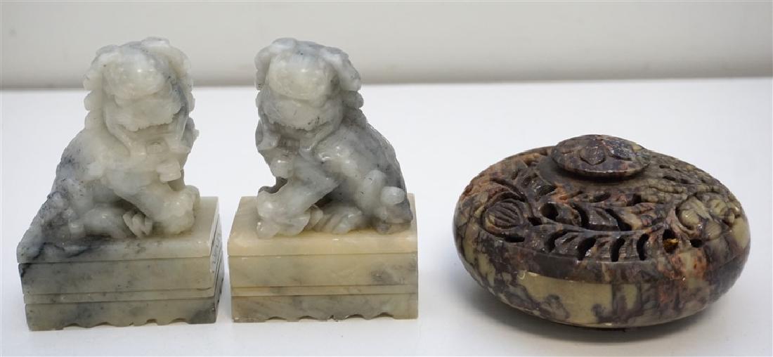 3 PC JADE FOO DOGS & INK BOX (1 of 9)