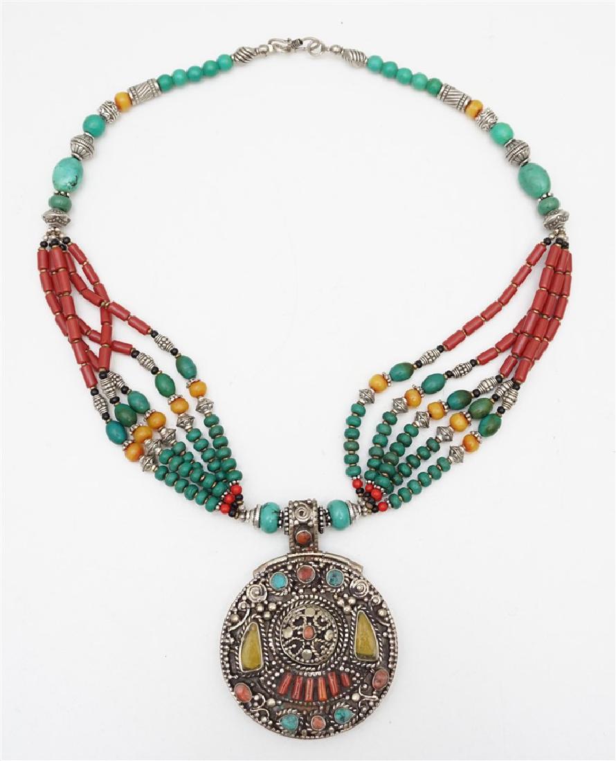 TIBETAN STERLING TURQUOISE CORAL NECKLACE (1 of 5)