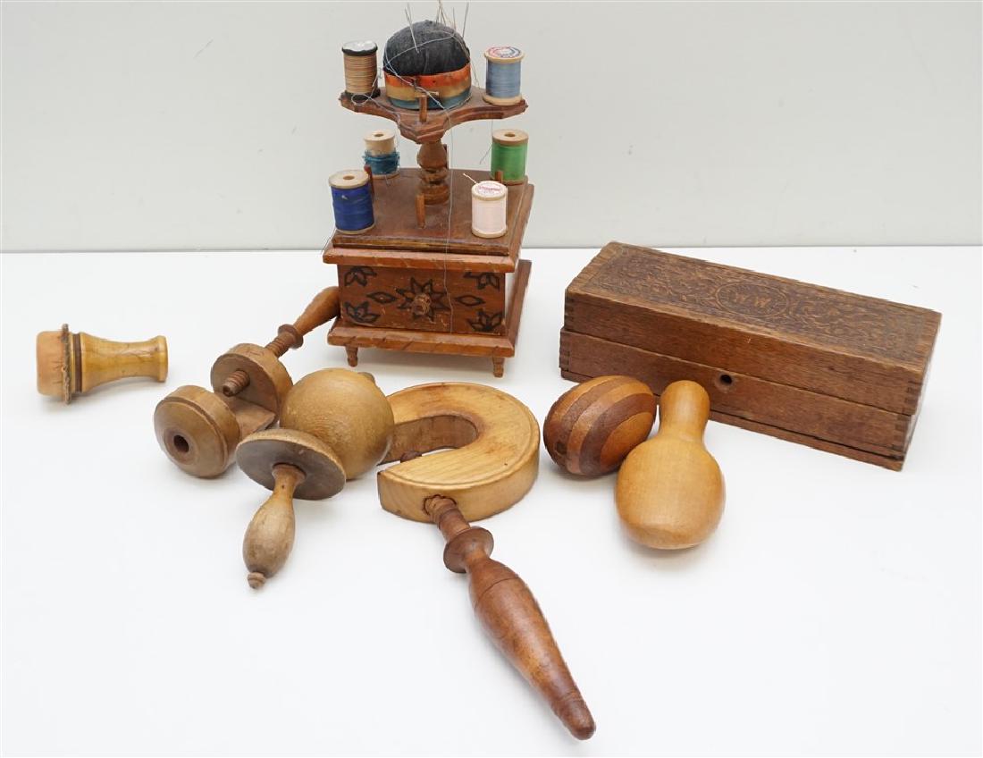 9 PC ANTIQUE WOOD SEWING ITEMS (1 of 8)