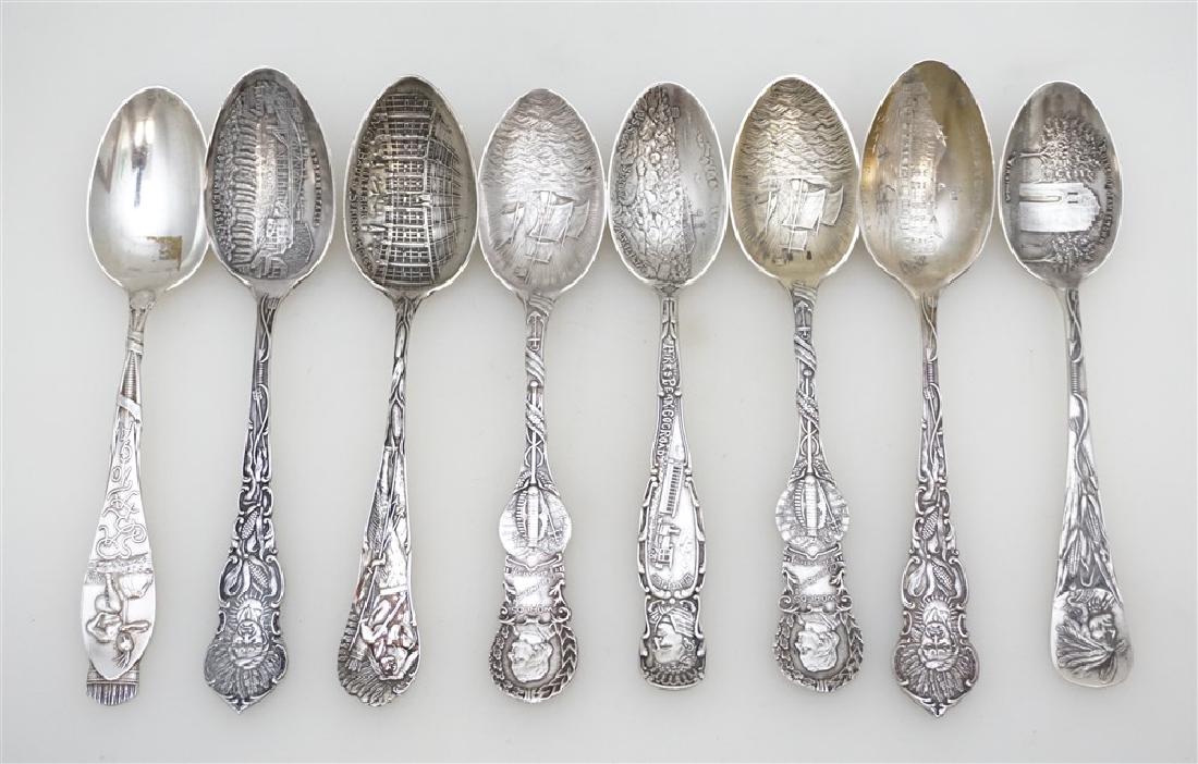 8 ANTIQUE AMERICAN STERLING SOUVENIR TEASPOONS (1 of 7)