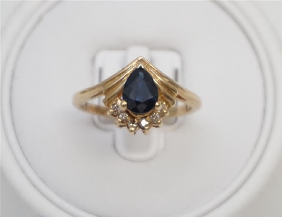 14KT BLUE STONE & DIAMOND RING SZ 5.50 (1 of 5)